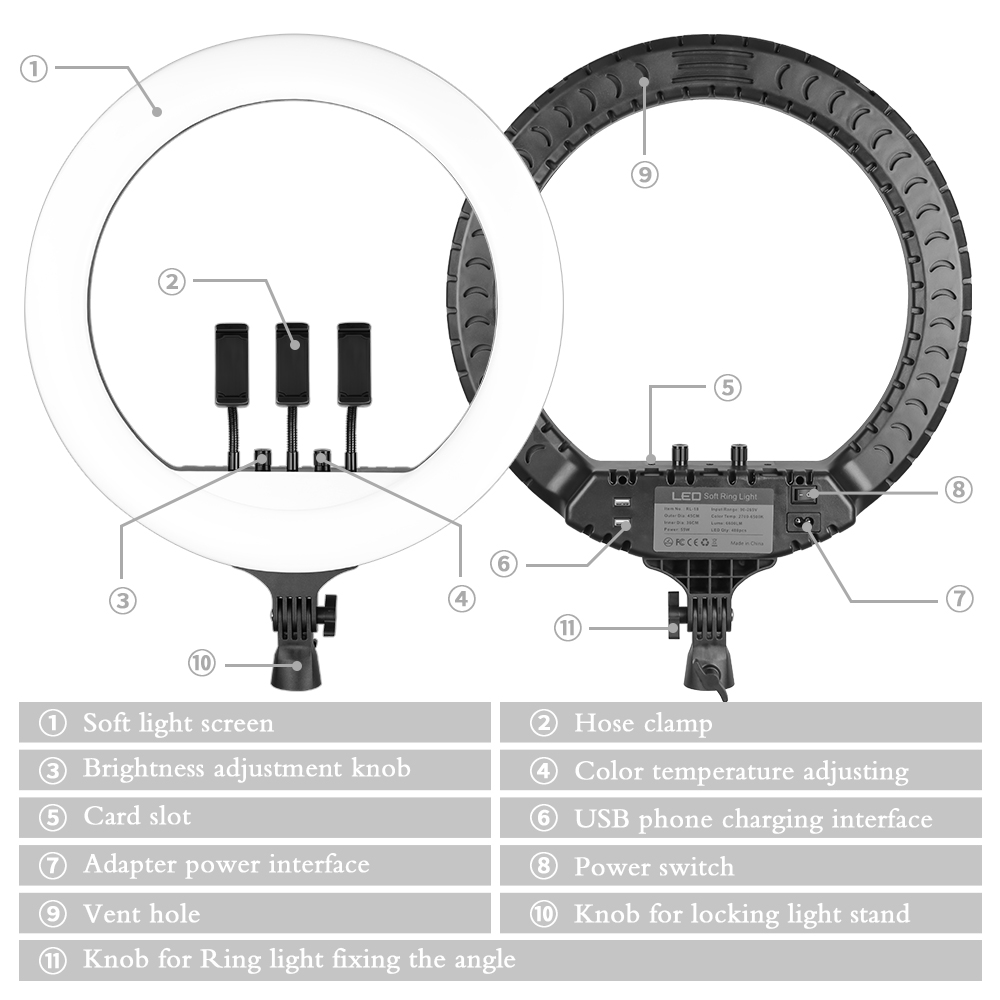 SH 18인치 노브 링 라이트 LED 셀카 비디오 램프 - Photography Lighting Circle 리뷰 및 가격