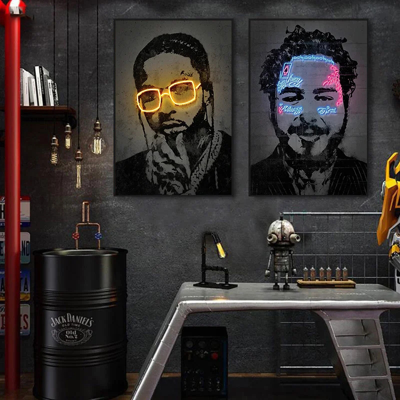 추상 네온 래퍼 스타 포스터 2Pac 힙합 가수 벽 예 - Photography Lighting Wall 리뷰 및 가격